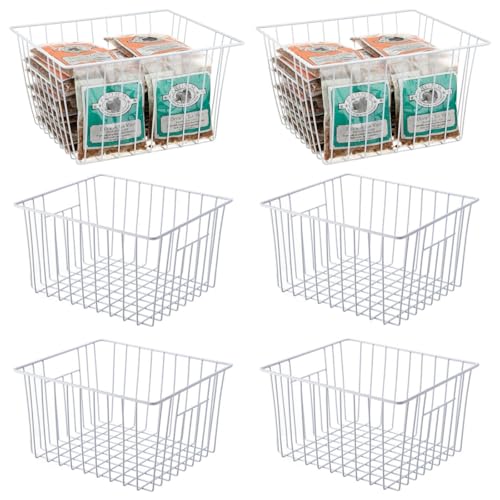 16" Upright Freezer Organizer Baskets, Wire Storage Bins, White, Set of 6 V556519