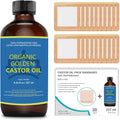 Castor Oil Pack for Liver Kit, Castor Oil Organic Cold Pressed Unrefined in Glass Bottle (8fl.oz/237ml), 20Pcs 8.7"*7.9" Self-Adhesive Castor Oil Pack Wrap Kits, No Wash, Anti-Seepage