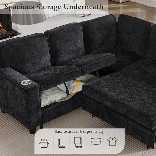 L-Shaped Pull Out Sleep Sofabed with Storage Chaise, Chenille Upholstered X30892