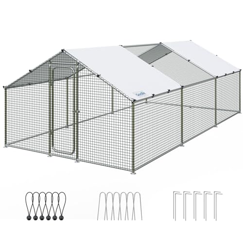 Quictent Large Metal Chicken Coop Run with Roosting Perch for 20+ Poultry, Outdoor Walk-in Hen House, 12x9x6.6FT N28773