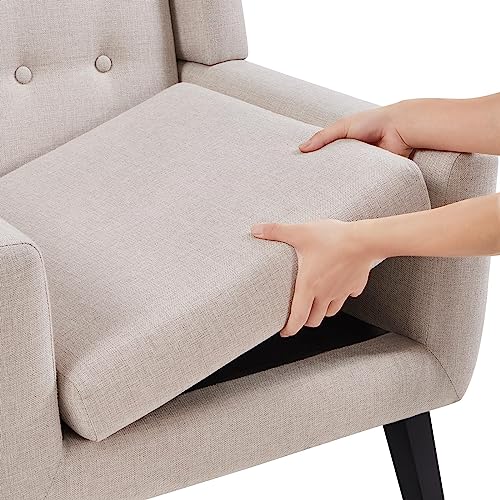 Yaheetech Accent Chair, Button Tufted Armchair, Linen Fabric, Beige I842707
