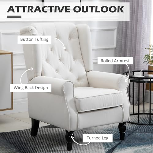 HOMCOM Mid-Century Modern High Wingback Accent Chair with Wood Legs, Dark Brown V59069