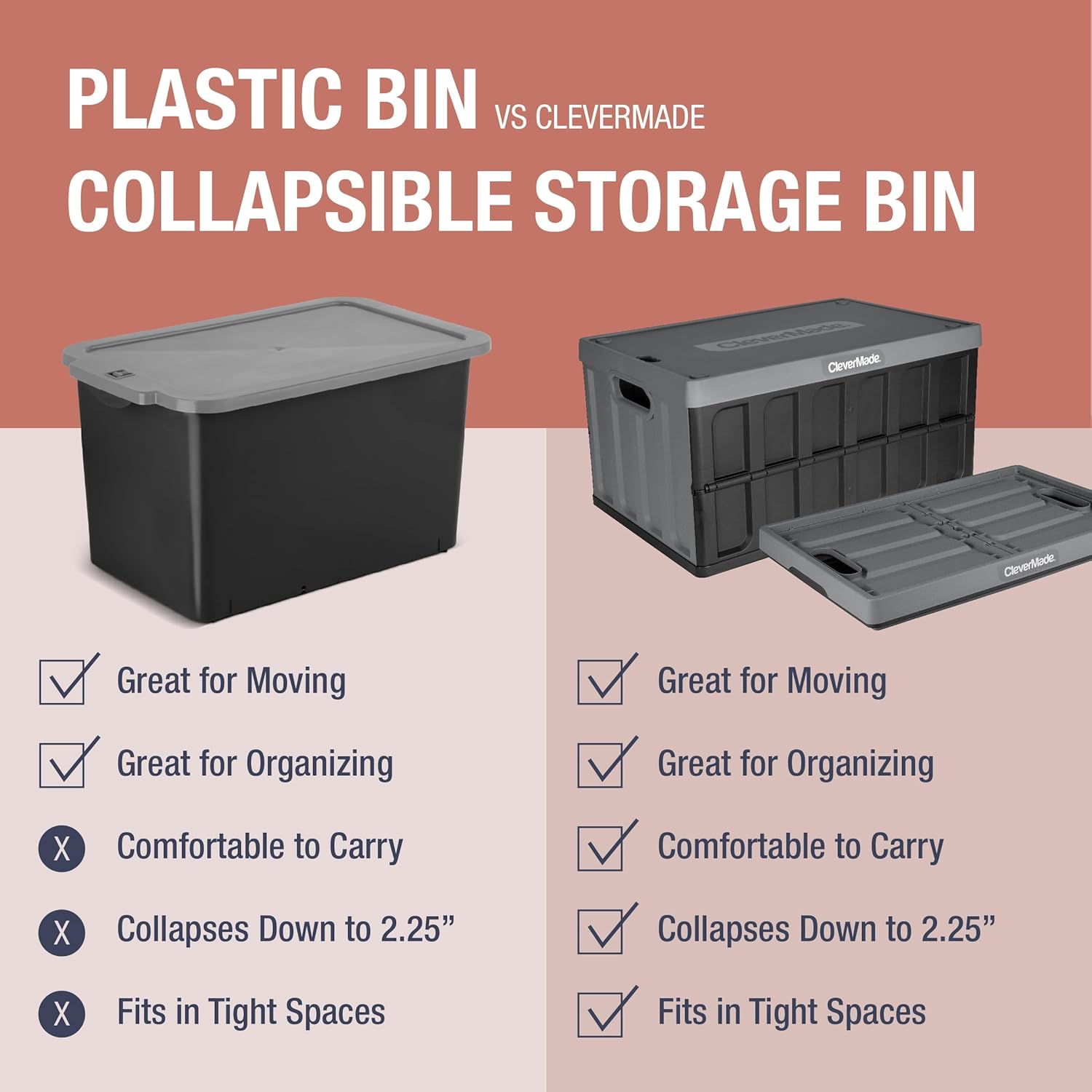 CleverMade Collapsible Storage Bin with Lid, Tan, 3PK A690