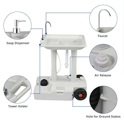 VINGLI Portable Sink Rolling Hand Wash Basin Stand with Towel Holder & Soap Dispenser R2129