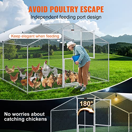VEVOR Large Metal Chicken Coop with Run, Walk-in Outdoor Poultry Pen W388
