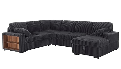 L-Shaped Pull Out Sleep Sofabed with Storage Chaise, Chenille Upholstered X30892