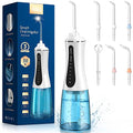 Cordless Water Dental Flosser for Teeth - Portable and Rechargeable Oral Irrigator with 350ML Tank 5 Modes 6 Replaceable Tips- IPX7 Waterproof Powerful Battery Water Dental Picks for Travel Home Use