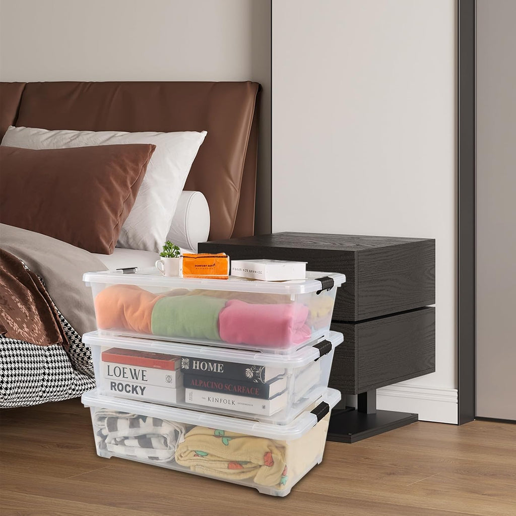 3 Pack Clear Plastic Under Bed Storage Bins with Wheels and Lids S21761