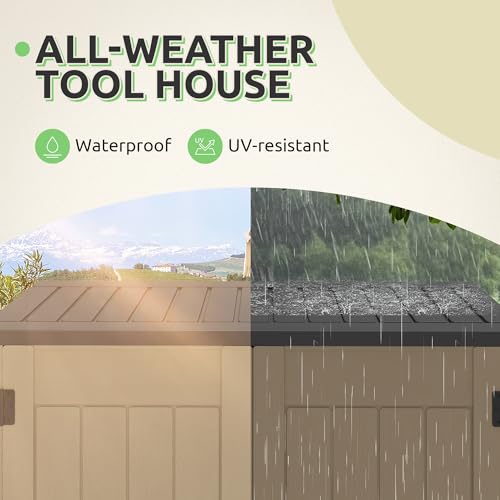 GOOBED Vertical Outdoor Storage Shed, 59 cu ft Lockable Waterproof Tool Organizer, Brown L70366
