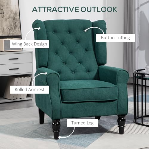 HOMCOM Mid-Century Modern High Wingback Accent Chair with Wood Legs, Dark Brown V59069