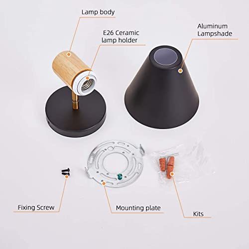 Plug in Wall Sconce, Dimmable Wood Style Reading Lamp, Black O467