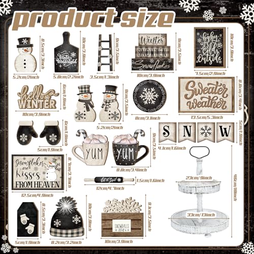 Nuogo 24 Pcs Christmas Tiered Tray Decorations Set with 2 Tier Stand C248