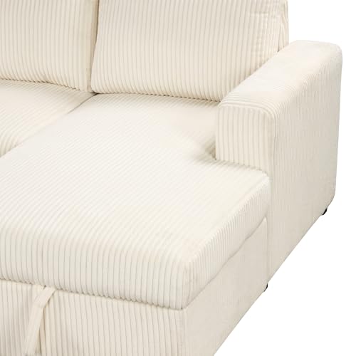 L-Shaped Pull Out Sleep Sofabed with Storage Chaise, Chenille Upholstered X30892