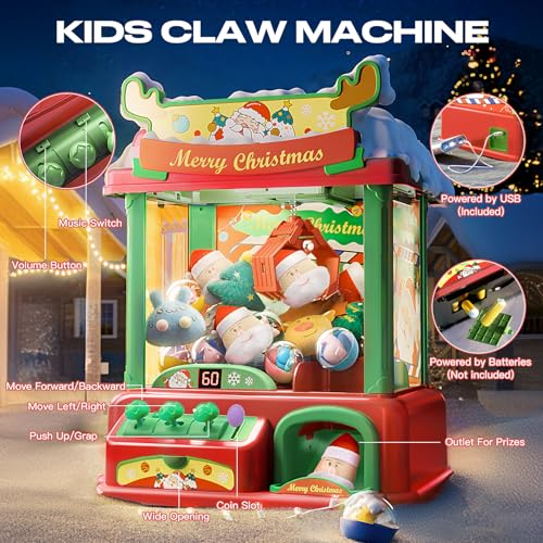 Christmas Claw Machine for Kids, Arcade Game with Lights Sounds, Gift for Ages 8-13 S205