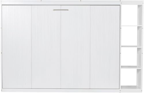 Full Murphy Bed with Storage Shelves, White Z979