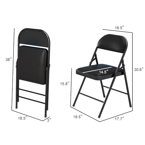 Folding Chairs with Padded Cushion and Back, 4 Pack, Black Q60523