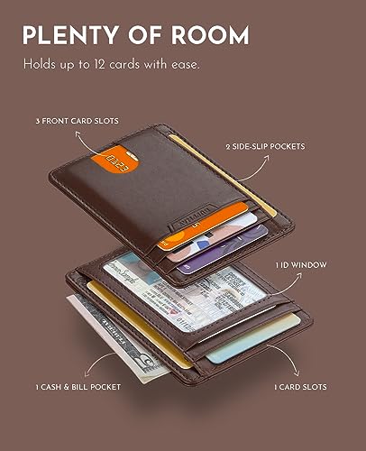 Buffway Slim Wallet for Men Women Minimalist RFID Blocking Bassa Chocolate C80809