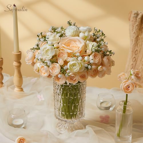 Serwalin Ranunculus Artificial Flowers Faux Silk Bouquet 18Pcs Wine Red F3289