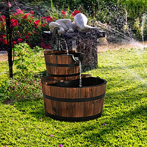 Giantex 2-Tier Barrel Waterfall Fountain Outdoor with Electric Pump I27953
