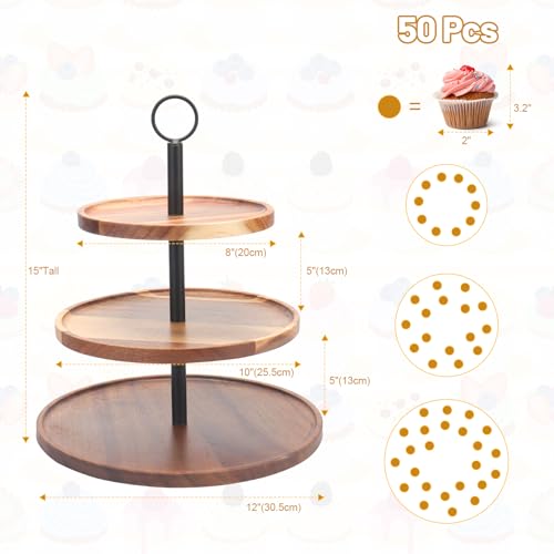 3 Tier Cupcake Stand, Wood Veneer Serving Tray for Dessert, Tea Party & Wedding Z9828