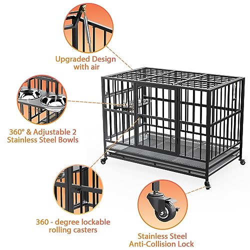 LOVMOR 48" Heavy Duty Dog Crate with Wheels and Removable Tray S78164