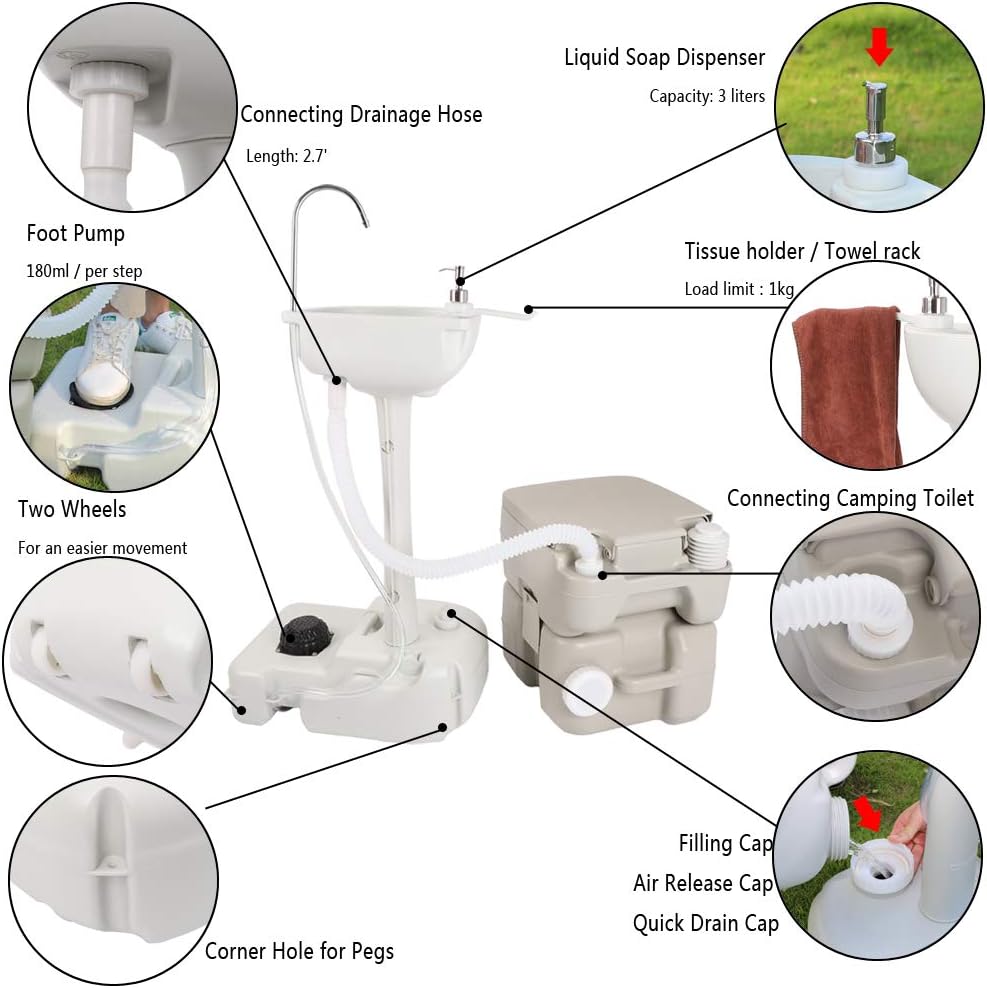 Portable Sink and Toilet Combo for Camping RV Boat U621