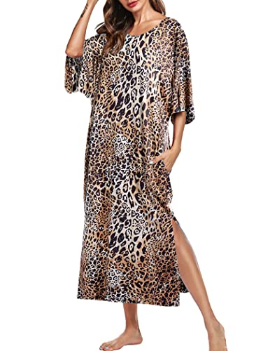 Ekouaer Women's Nightgown Short Sleeve Sleepshirt Long Loungewear Casual Maxi Lounge Dress House Dresses with Pockets