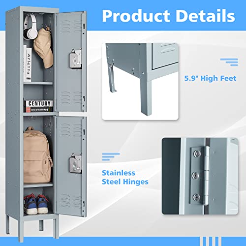 Letaya Metal Lockers 5 Doors 66" Tall Steel Storage Cabinet Gray G40479