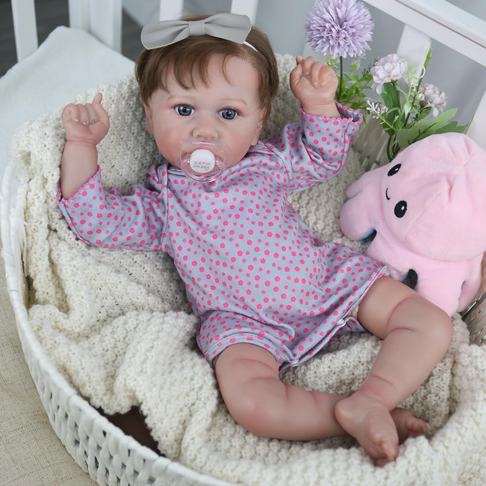 Lifelike Reborn Baby Doll 20 Inch Newborn Girl with Realistic Veins, Handmade Vinyl, Weighted Cloth Body I99243