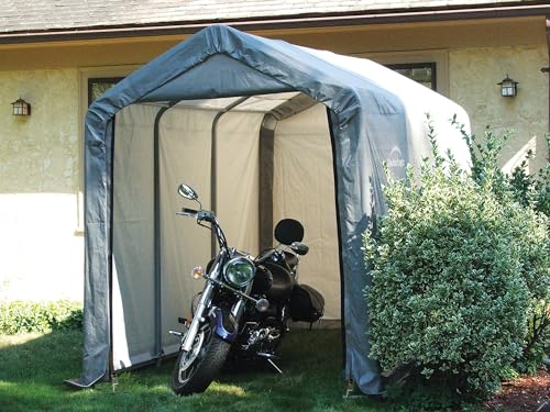ShelterLogic 10 x 10 Shed-in-a-Box All Season Steel Round Roof Outdoor Storage Shed with Waterproof Cover, Grey S288