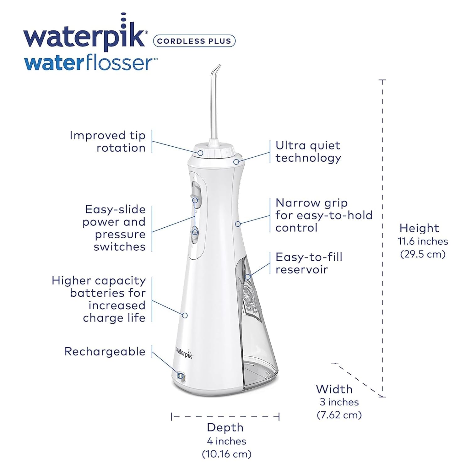 Waterpik Cordless Plus Water Flosser WP-450, White, Rechargeable C22309