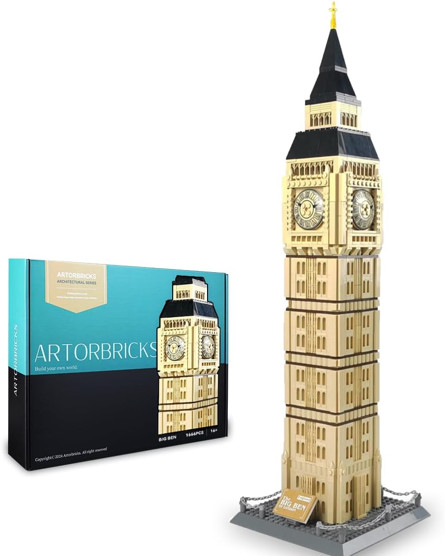 ArtorBricks Architectural Big Ben Large Collection Building Set Model Kit and Gift for Teens and Adults, Compatible with LEGO (1666 pieces)
