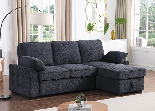 L-Shaped Pull Out Sleep Sofabed with Storage Chaise, Chenille Upholstered X30892