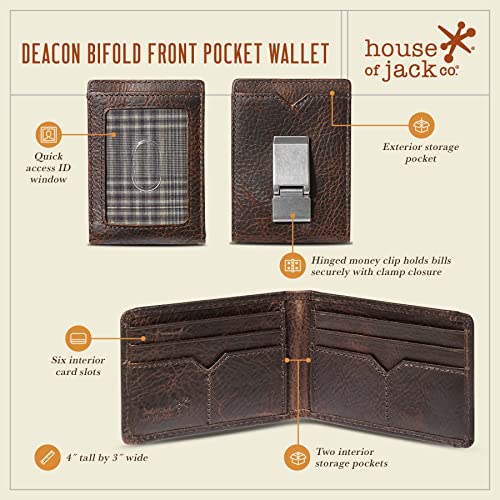 House of Jack Co. MAVERICK ID Bifold Money Clip Wallet for Men, Full Grain Leather S3560
