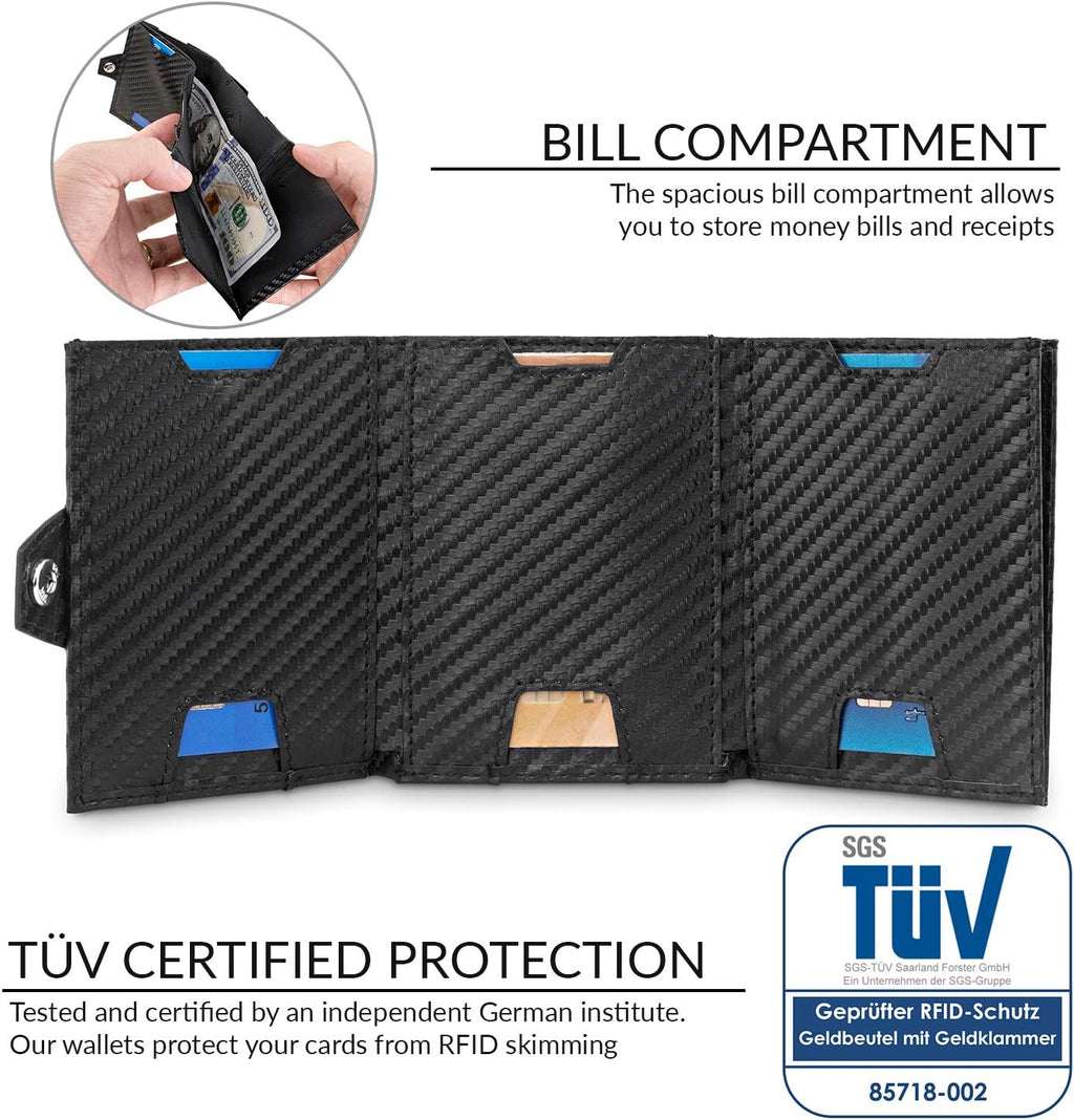 TRAVANDO Slim Wallet for Men Carbon RFID Blocking D450