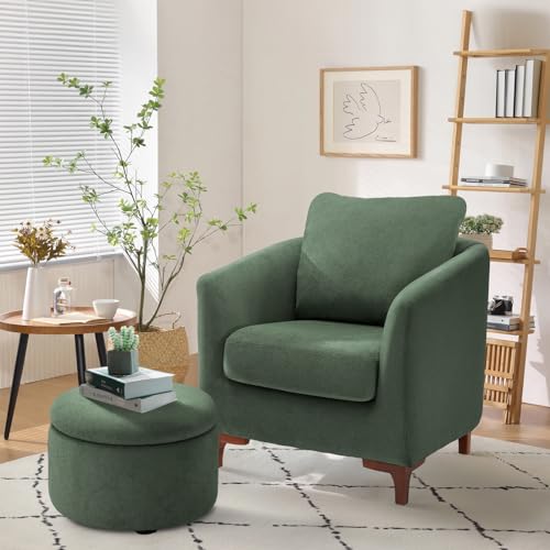 COLAMY Sherpa Accent Chair with Storage Ottoman Set, Cream E290651