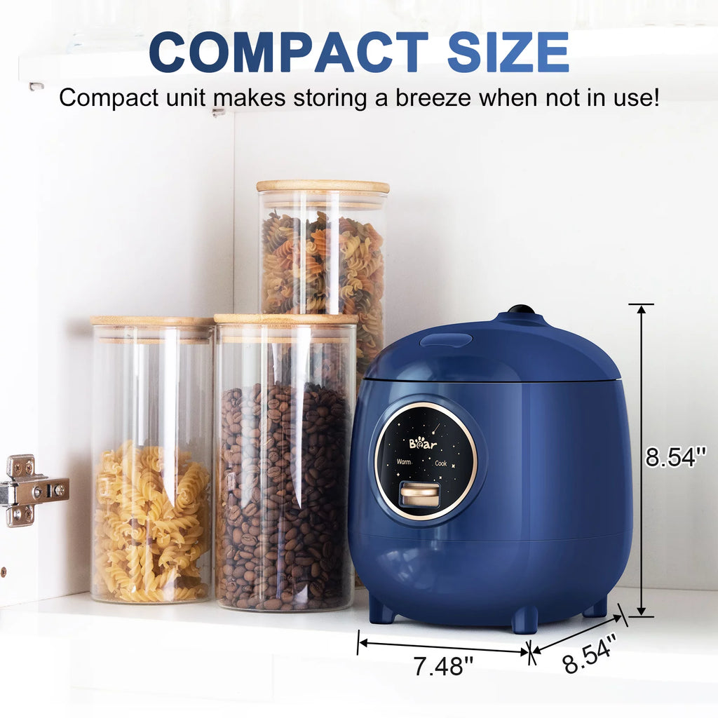 BEAR Rice Cooker 2 Cups Uncooked, Removable Nonstick Pot, One Touch Keep Warm, Blue A383