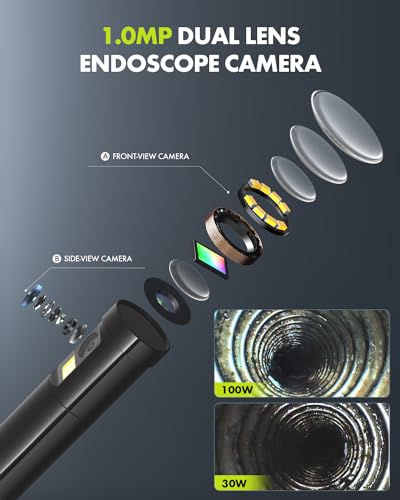 Anykit 1080P HD Dual Lens Endoscope Camera with 8 LED Lights, 16.5ft Semi-Rigid Snake Camera H9256
