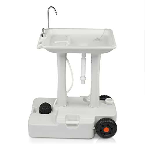 VINGLI Upgraded Portable Sink| Rolling Hand Wash Basin Stand with Towel Holder & Soap Dispenser & Wheels, Perfect for Garden/Camping/Outdoor Events/Gatherings/Worksite/RV/Indoor