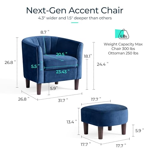 LINSY Accent Chair with Ottoman, Velvet, Olive Green C653