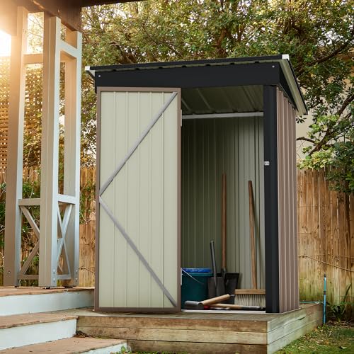 Greesum Outdoor Storage Shed 6 x 8 ft Metal Garden Utility Tool Shed with Lock, Brown U409