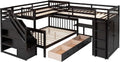 MERITLINE Twin Over Full Triple Bunk Bed with Storage Stairs, Solid Wood, Grey R998