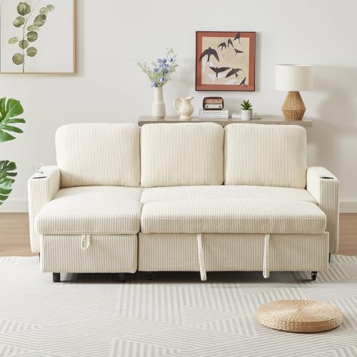 L-Shaped Pull Out Sleep Sofabed with Storage Chaise, Chenille Upholstered X30892