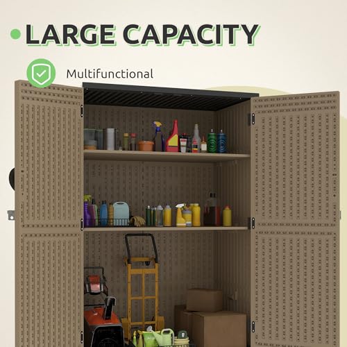 GOOBED Vertical Outdoor Storage Shed, 59 cu ft Lockable Waterproof Tool Organizer, Brown L70366