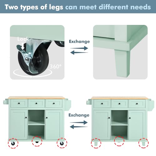 Rolling Kitchen Island on Wheels with Storage, Drop Leaf, White B725817