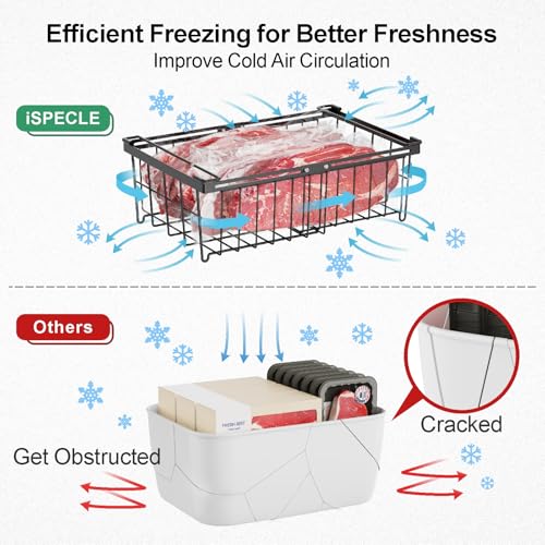 iSPECLE Freezer Organizer Bins 2 Pack, Expandable Stackable for Chest Freezer, Black R10570