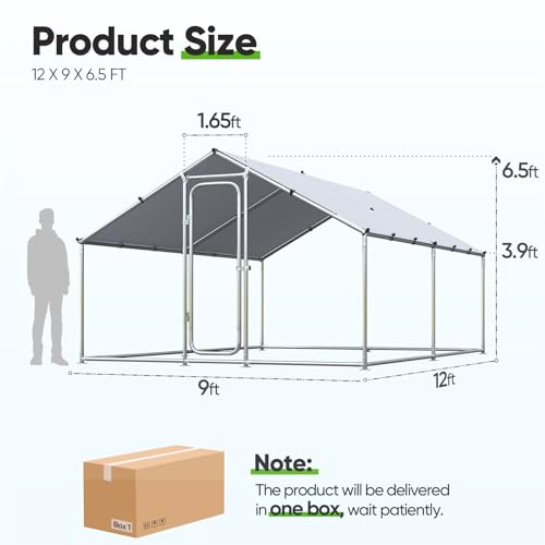 Quictent Large Metal Chicken Coop Run with Roosting Perch for 20+ Poultry, Outdoor Walk-in Hen House, 12x9x6.6FT N28773