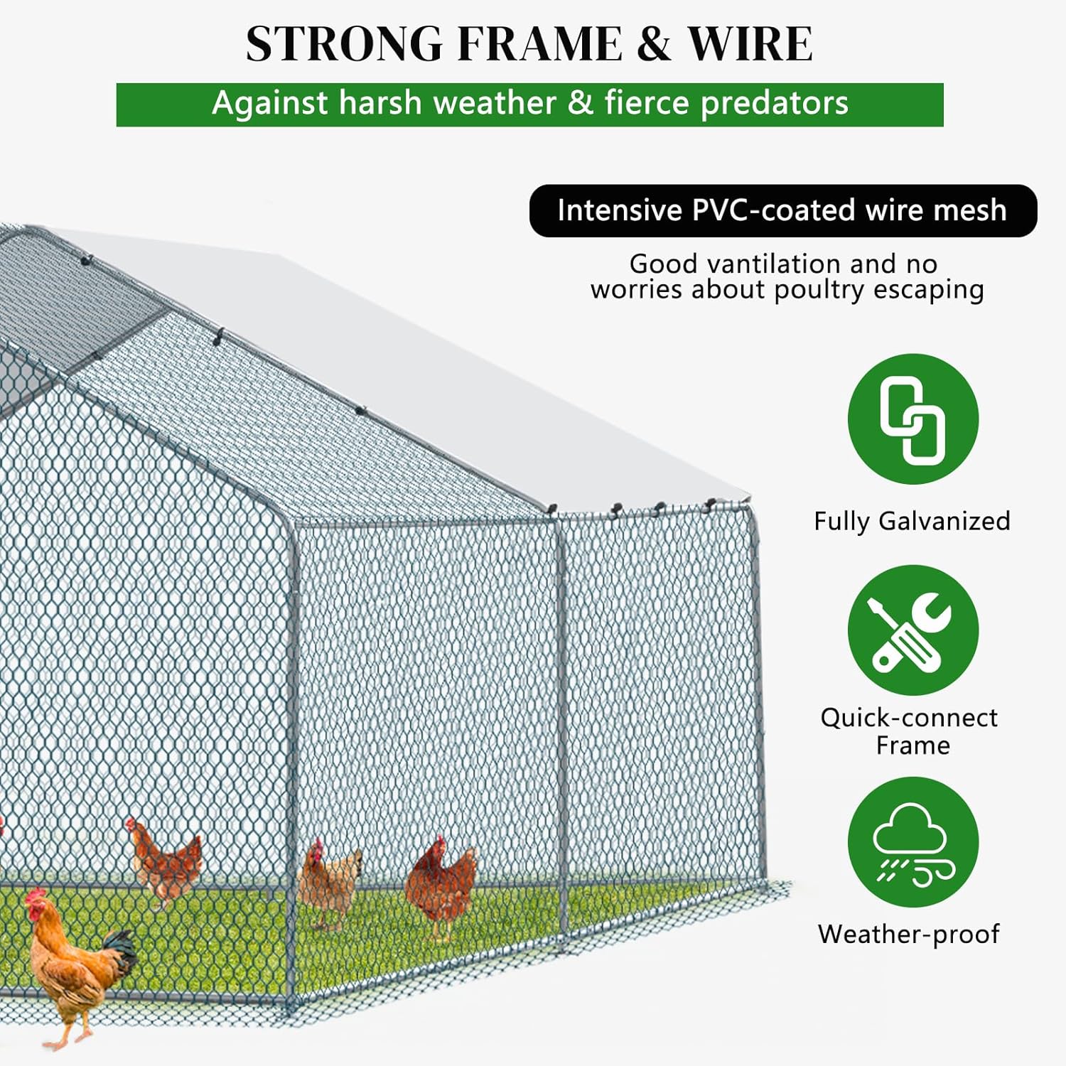 13 x 10 ft Metal Chicken Coop with Waterproof Cover, Walk-in Poultry Cage E9157