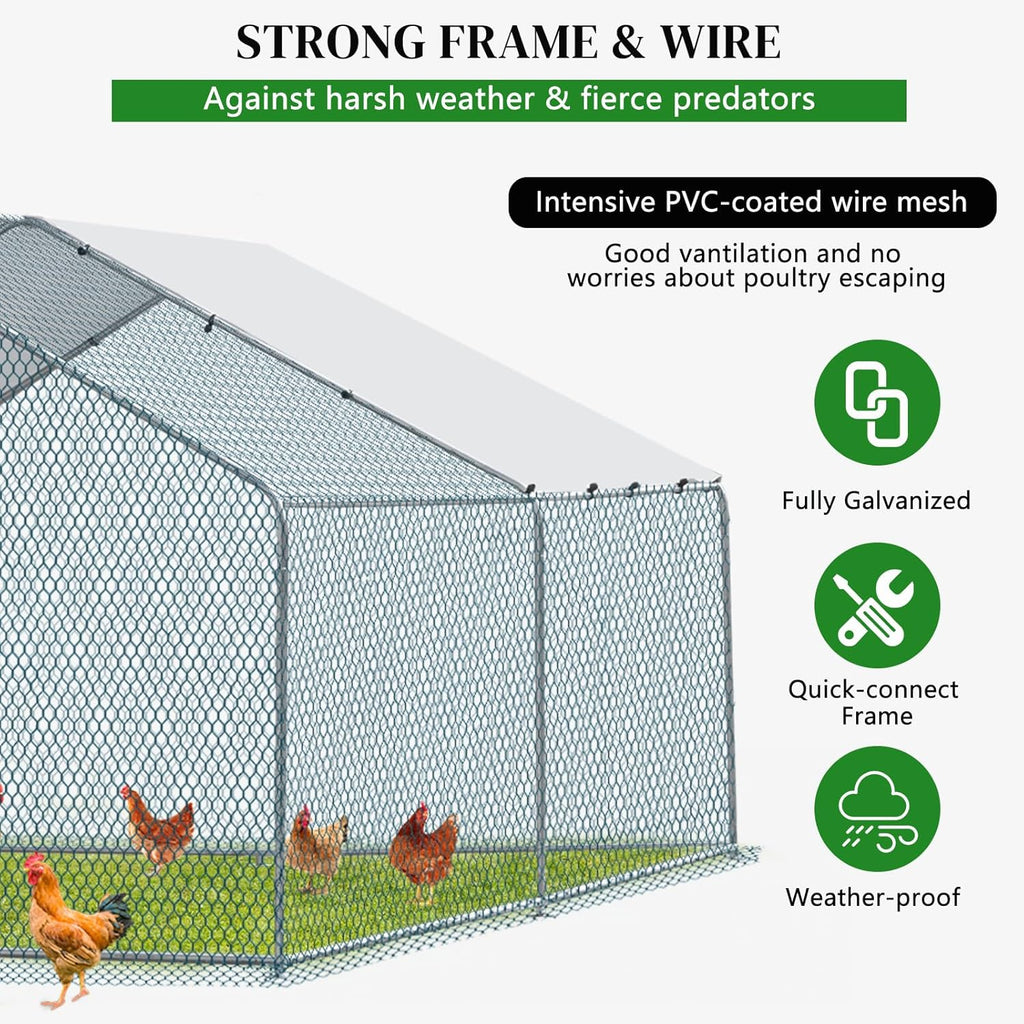 Large Metal Chicken Coop 13 x 10 ft Walk-in Poultry Cage with Waterproof Cover N27621