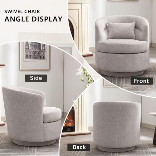 CANMOV Swivel Accent Chair 360 Degree Round Barrel Chair with Pillow, Grey I257